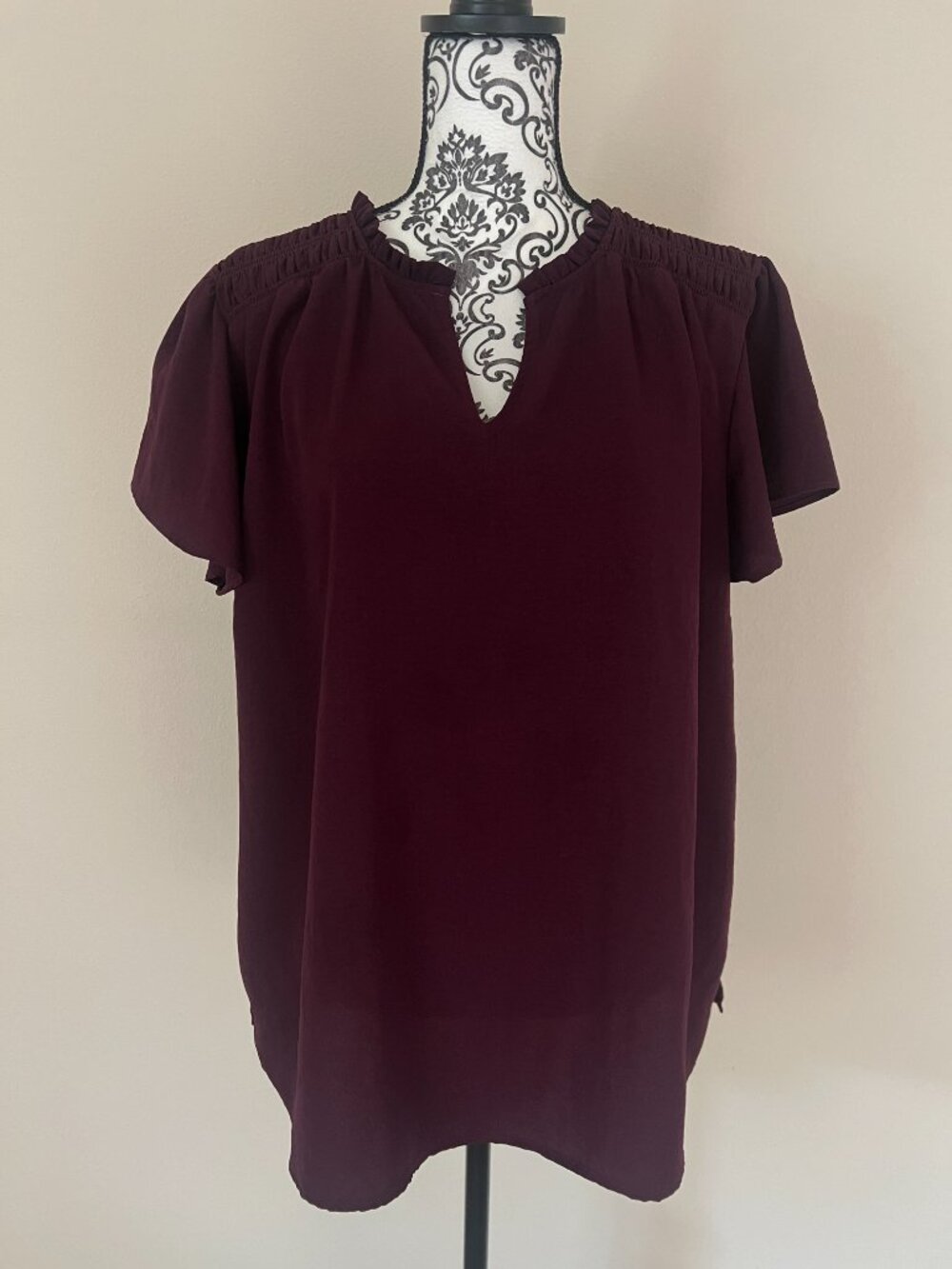 Maurices Atwood Flutter Sleeve Top Blouse - Size 2X - Bordeaux Wine
